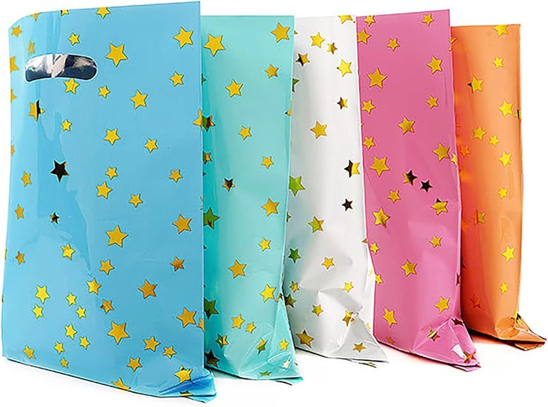 saizone 25 Party Favor Bags for Kids Birthdays, Goodie Candy Bags in 5 Colors with Star Pattern - Image 1